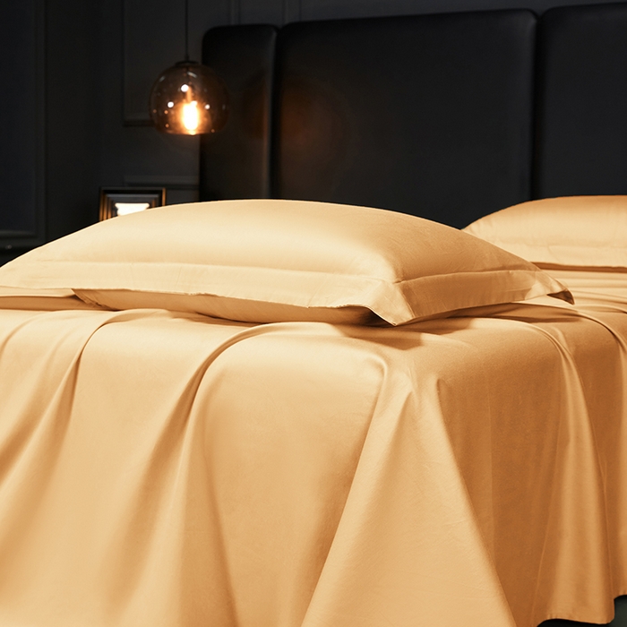 91家纺网 家纺一手货源 找家纺 秀色2025新款A类高端100s新疆长绒棉纯棉床单单件全棉单人贡缎加厚被单三件套 莫奈-南瓜橘