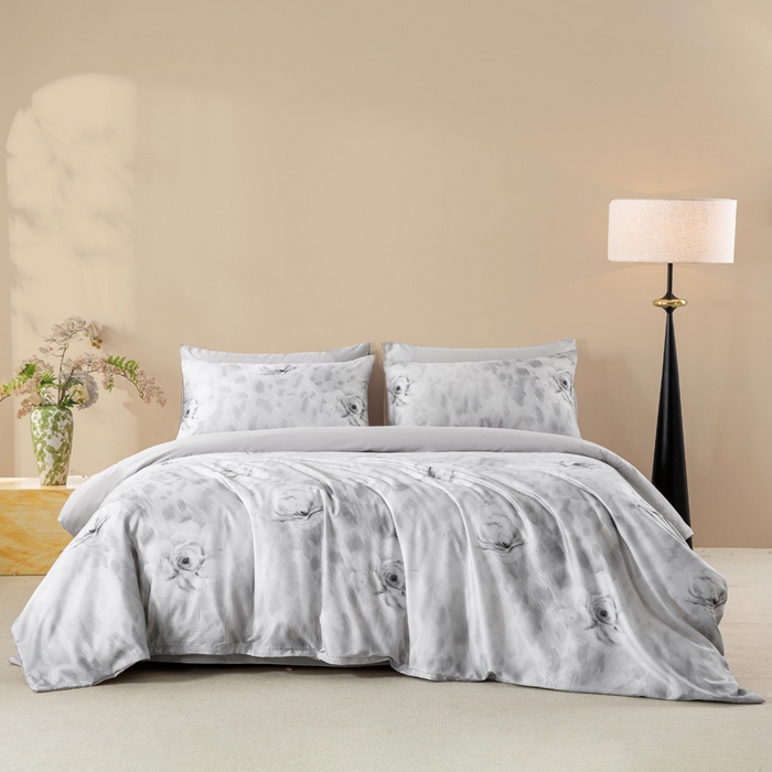 91家纺网 家纺一手货源 找家纺 帅露家纺 2025新款50S莱赛尔天丝印花四件套 豹纹诱惑-灰