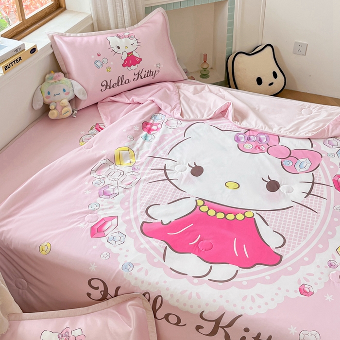 91家纺网 家纺一手货源 找家纺 （总）博雅 2025新款 三丽鸥凉感丝夏被冰丝凉席组合四件套