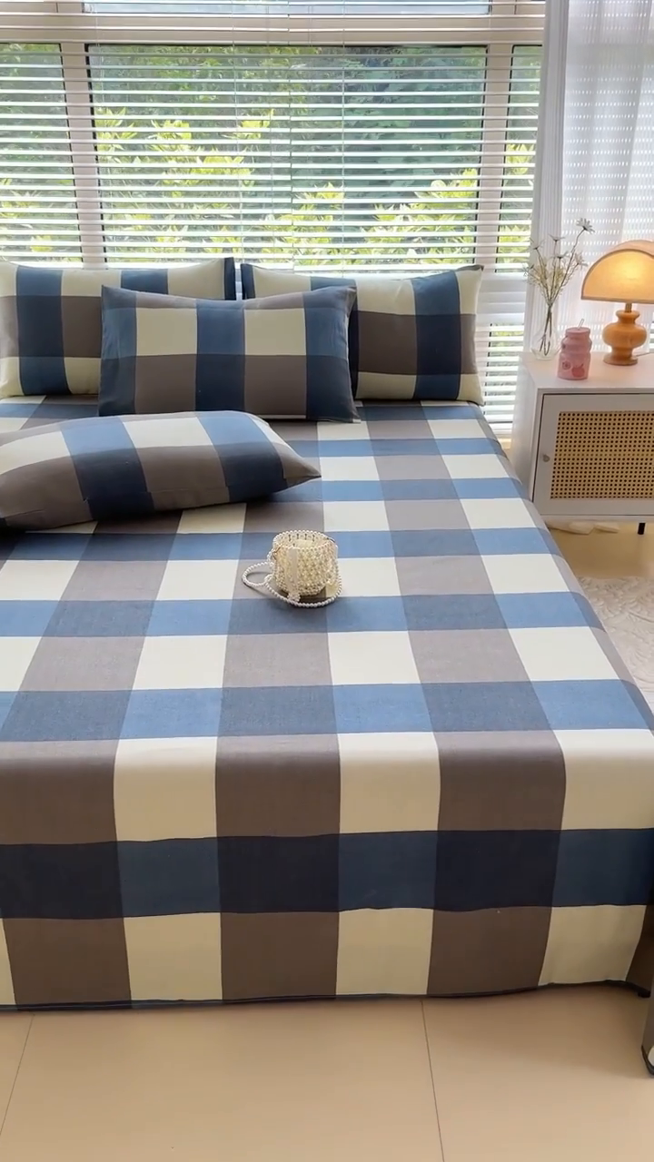 91家纺网 家纺一手货源 找家纺 仟网汇 2025新款老粗布床单粗布凉席老粗布单床单枕套单品 蓝大格