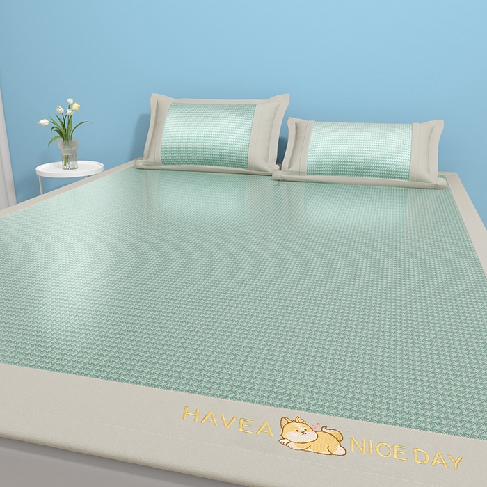 91家纺网 家纺一手货源 找家纺 绒艺席业 2025新款A类抗菌冰丝凉席系列-柯基款 绿色