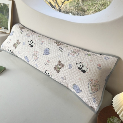 爱港家纺 2025新款凉感丝双人长枕巾 夏季情侣枕头巾 绑带长枕巾 萌趣派对 120*48