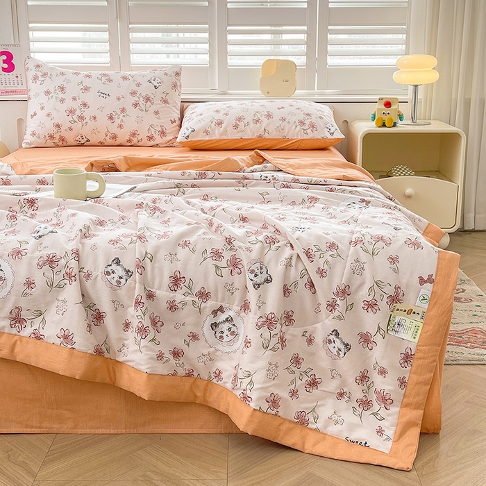 91家纺网 家纺一手货源 找家纺 思雅庭 2025新款里外全棉夏被新疆棉花夏凉被空调被 喵喵心情