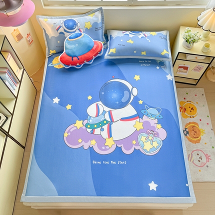 91家纺网 家纺一手货源 找家纺 博雅 2025新款独家版权A类大版数码印花1200D冰丝凉席 星际宇航员