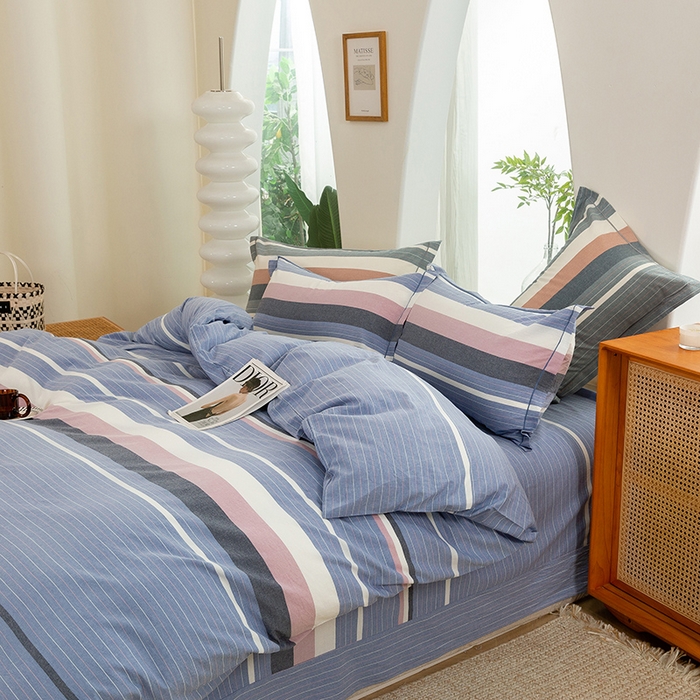 91家纺网 家纺一手货源 找家纺 喜四方 2025新款全棉色织水洗棉四件套 格林（兰）