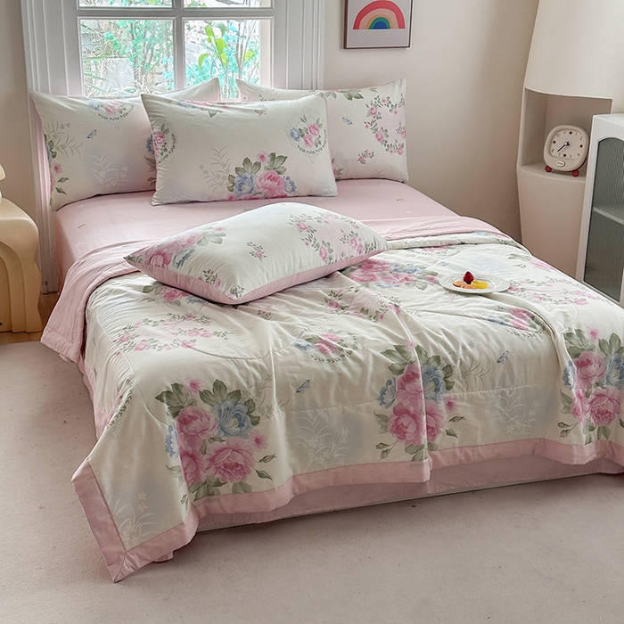 91家纺网 家纺一手货源 找家纺 瑜珠家纺 2025新款里外全棉棉花夏被 法尔曼玫瑰