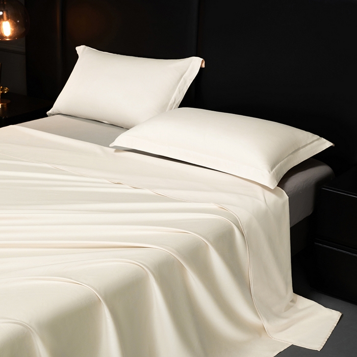 91家纺网 家纺一手货源 找家纺 秀色2025新款A类高端100s新疆长绒棉纯棉床单单件全棉单人贡缎加厚被单三件套 莫奈-皓月白