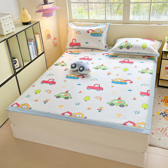 91家纺网 家纺一手货源 找家纺 博雅 2025新款独家版权A类大版数码印花1200D冰丝凉席 汽车派对