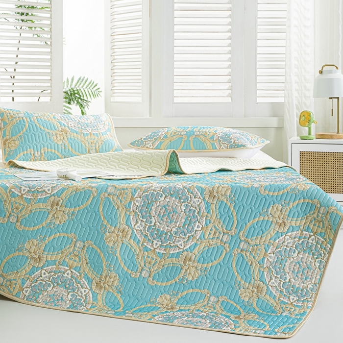 91家纺网 家纺一手货源 找家纺 美丽折2025新品6mm厚天然乳胶凉席三件套 大版印花卡通乳胶凉席平铺款 帕蓬夜色