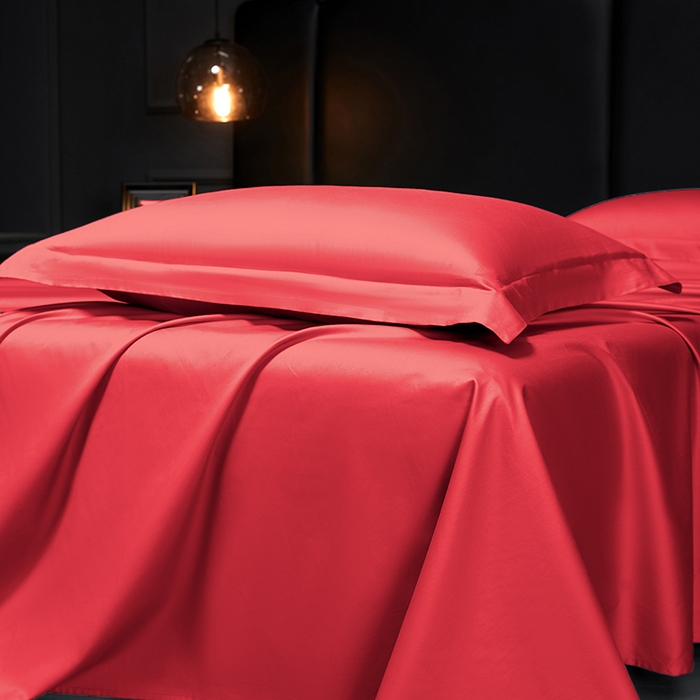 91家纺网 家纺一手货源 找家纺 秀色2025新款A类高端100s新疆长绒棉纯棉床单单件全棉单人贡缎加厚被单三件套 莫奈-海棠红