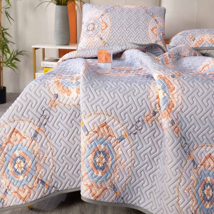 91家纺网 家纺一手货源 找家纺 美丽折2025夏季新品高端加厚全冰丝生物基乳胶凉席三件套 水洗天然乳胶凉席 富贵华庭紫