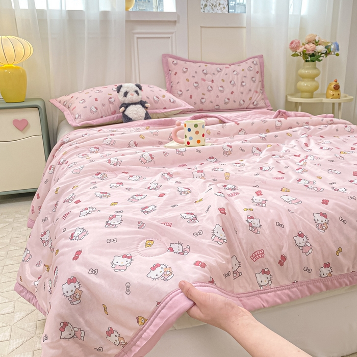 91家纺网 家纺一手货源 找家纺 顺顺家纺 2025新款凉感丝印花夏被空调被 少女凯蒂