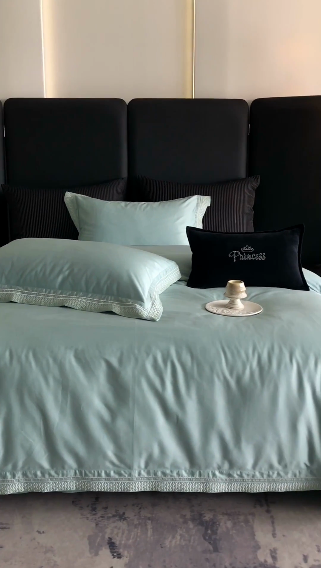 91家纺网 家纺一手货源 找家纺 保罗圣迪奥 2025新款50双股全棉长绒棉四件套-艾瑟琳系列 艾瑟琳-青石绿