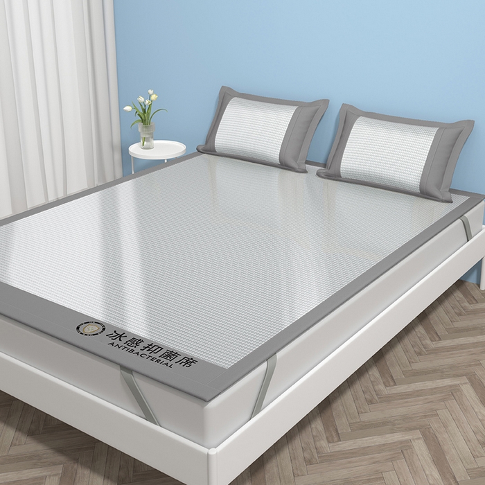 91家纺网 家纺一手货源 找家纺 绒艺席业 2025新款A类抗菌冰丝凉席系列-冰感抑菌席 灰色