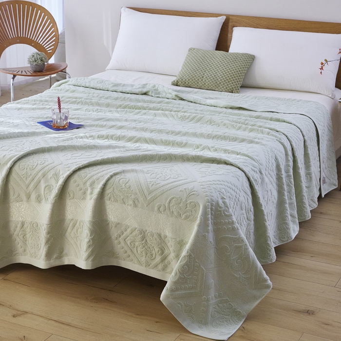 91家纺网 家纺一手货源 找家纺 爱港家纺 2025新款上海专版老式怀旧全棉A类纱布毛巾被 古韵-绿