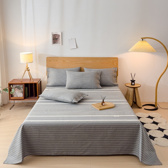 91家纺网 家纺一手货源 找家纺 仟网汇 2025新款活性印染无印纽扣原棉老粗布三件套 宁静灰