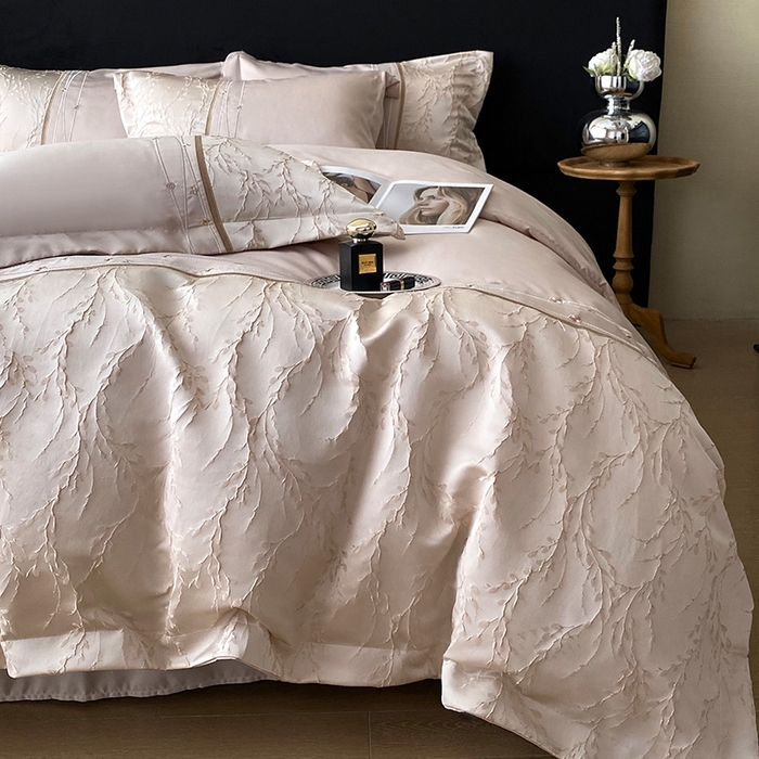 91家纺网 家纺一手货源 找家纺 优悦生活馆 2025新款冰丝浮雕绣花四件套 浪漫星河-香槟