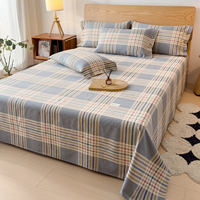 91家纺网 家纺一手货源 找家纺 仟网汇 2025新款活性印染无印纽扣原棉老粗布三件套 清雅灰