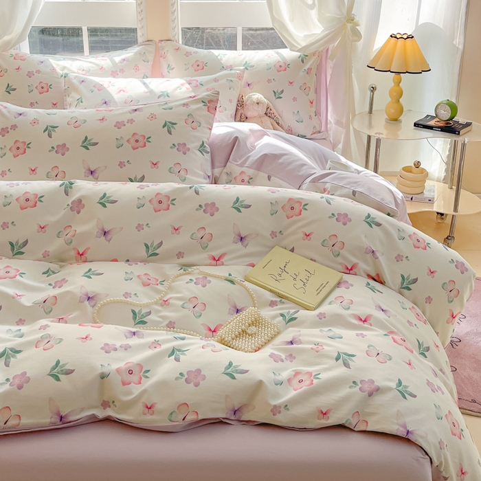 91家纺网 家纺一手货源 找家纺 仔仔熊 2025新款全棉印花系列被套 水彩蝴蝶花