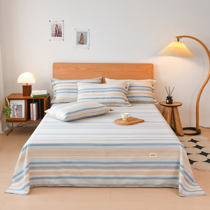 91家纺网 家纺一手货源 找家纺 仟网汇 2025新款活性印染无印纽扣原棉老粗布三件套 半夏蓝