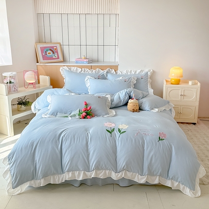 91家纺网 家纺一手货源 找家纺 家贝爱 2025新款花边刺绣玉颜系列四件套 玉颜-兰