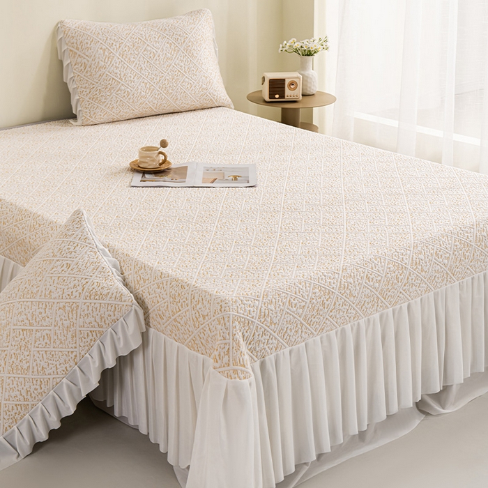 91家纺网 家纺一手货源 找家纺 鑫姿 2025新款5A抗菌凉席床裙款-雅致系列 雅致床裙款-冰咖