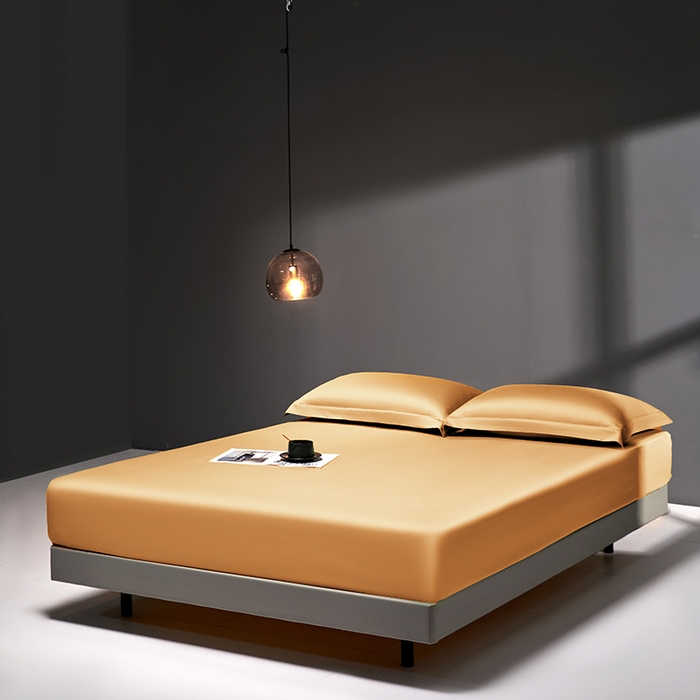 91家纺网 家纺一手货源 找家纺 秀色2025新款高端纯棉床笠单件全棉全包床套三件套100s新疆长绒棉酒店床垫保护套 梦易-南瓜橘