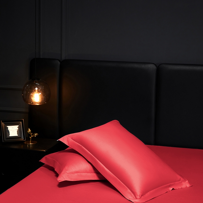 91家纺网 家纺一手货源 找家纺 秀色2025新款A类高端100s新疆长绒棉纯棉床单单件全棉单人贡缎加厚被单三件套 莫奈-海棠红