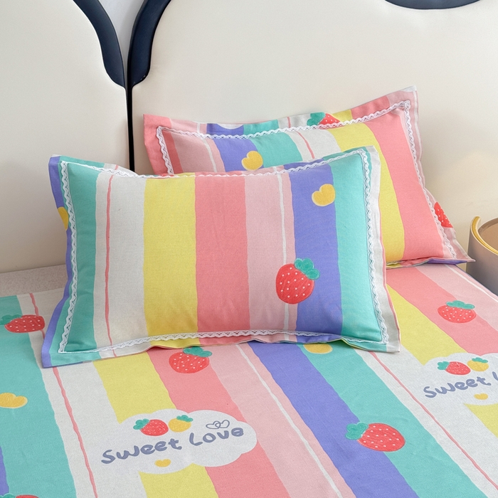 91家纺网 家纺一手货源 找家纺 仟网汇 2025全棉老粗布蕾丝花边三件套（无纺布手提包装） 彩虹