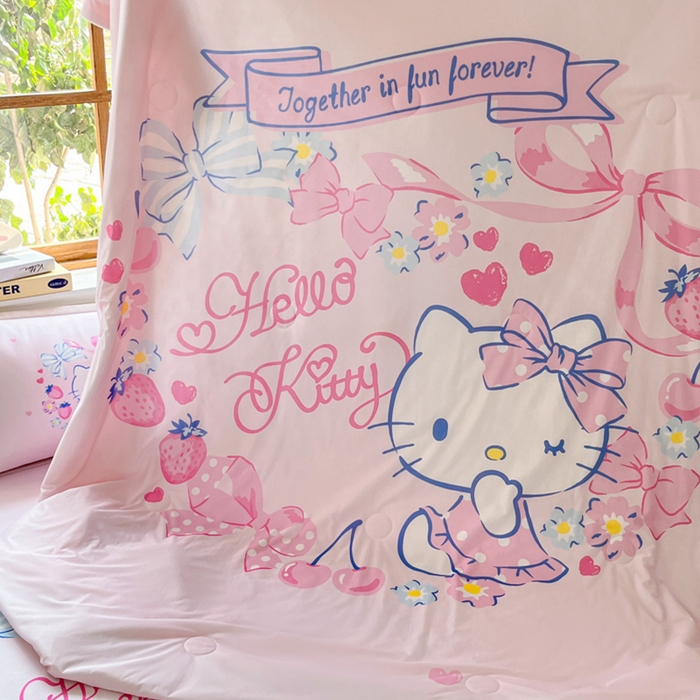 91家纺网 家纺一手货源 找家纺 博雅 2025新款 三丽鸥凉感丝夏被冰丝凉席组合四件套 甜心KT