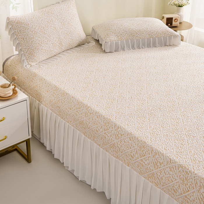 91家纺网 家纺一手货源 找家纺 鑫姿 2025新款5A抗菌凉席床裙款-雅致系列 雅致床裙款-冰咖