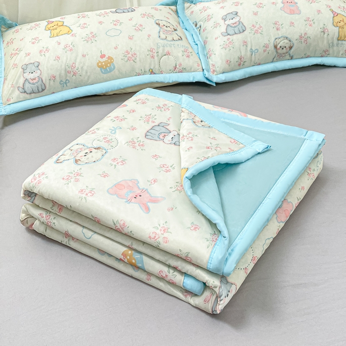 91家纺网 家纺一手货源 找家纺 顺顺家纺 2025新款凉感丝印花夏被空调被 萌狗乐园