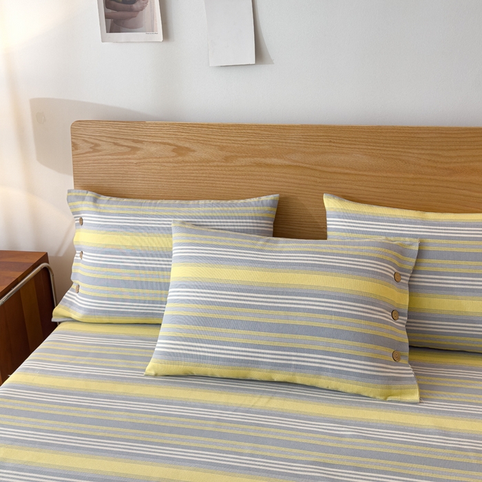 91家纺网 家纺一手货源 找家纺 仟网汇 2025新款活性印染无印纽扣原棉老粗布三件套 跃动黄