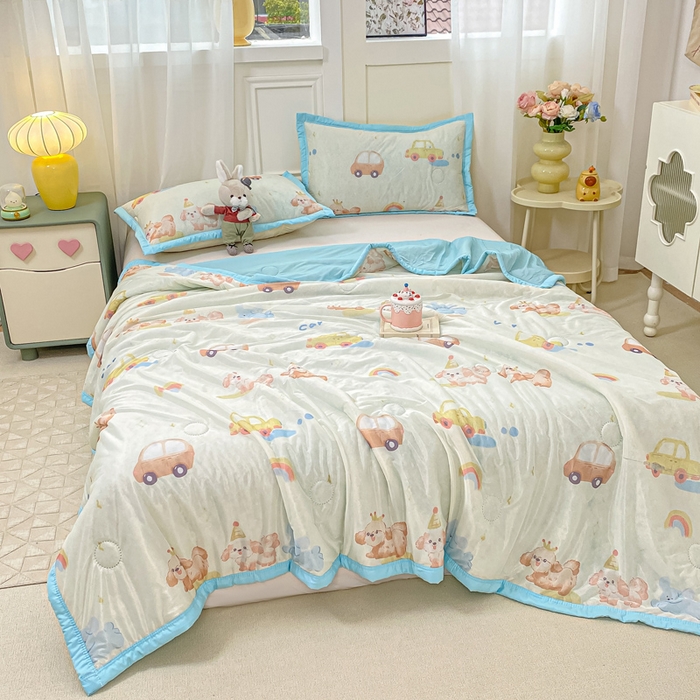 91家纺网 家纺一手货源 找家纺 顺顺家纺 2025新款凉感丝印花夏被空调被 汽车小狗