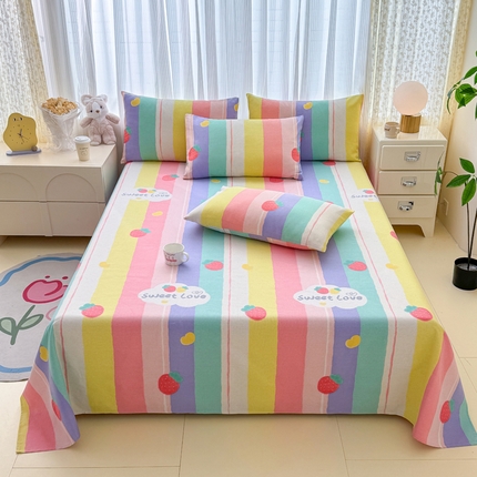 仟网汇 2025新款老粗布床单粗布凉席老粗布单床单枕套单品 七彩草莓