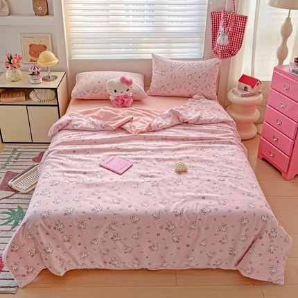 妖妖家纺 2025新款超柔双层纱糯糯针织棉夏凉被四件套 猫咪来信