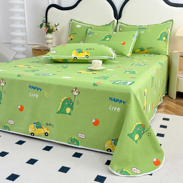 91家纺网 家纺一手货源 找家纺 仟网汇 2025全棉老粗布蕾丝花边三件套（无纺布手提包装） 恐龙家族