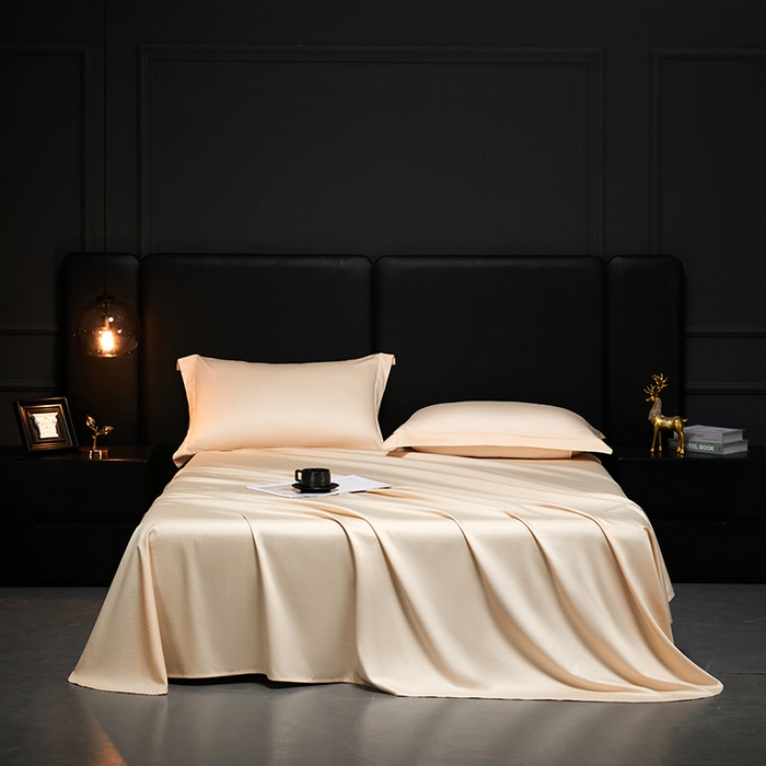 91家纺网 家纺一手货源 找家纺 秀色2025新款A类高端100s新疆长绒棉纯棉床单单件全棉单人贡缎加厚被单三件套 莫奈-奶昔白