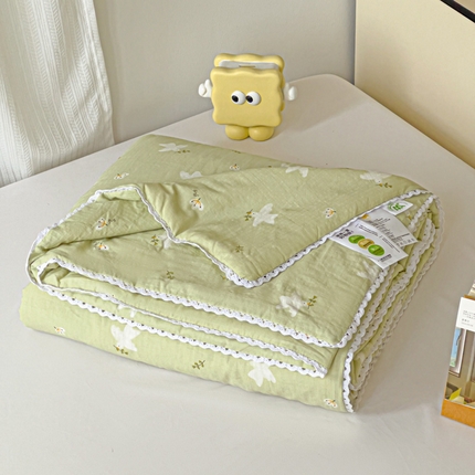 91家纺网 家纺一手货源 找家纺 心悦家纺 2025新款A类全棉纯棉优U棉提花夏被夏凉被空调被春秋被冬被 白鸽花朵-绿