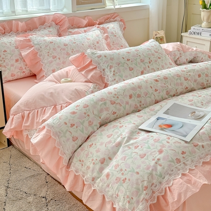 91家纺网 家纺一手货源 找家纺 （总）锦格家纺 2025年新款全棉印花小清新花边四件套