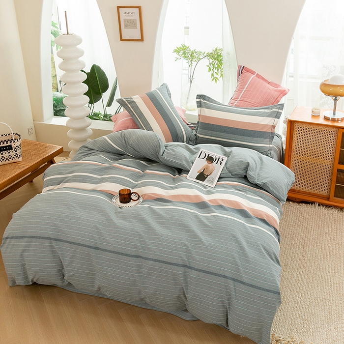 91家纺网 家纺一手货源 找家纺 喜四方 2025新款全棉色织水洗棉四件套 格林（灰）