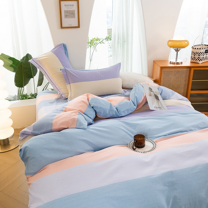 91家纺网 家纺一手货源 找家纺 喜四方 2025新款全棉色织水洗棉四件套 可可生活