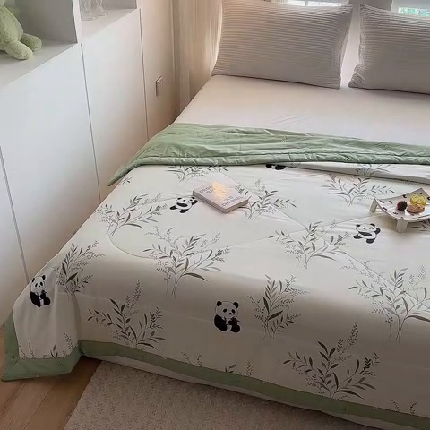 91家纺网 家纺一手货源 找家纺 瑜珠家纺 2025新款里外全棉棉花夏被 熊猫仔仔