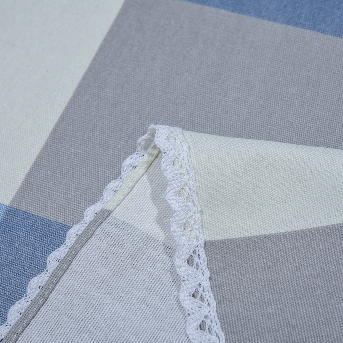 91家纺网 家纺一手货源 找家纺 仟网汇 2025全棉老粗布蕾丝花边三件套（无纺布手提包装） 蓝大格