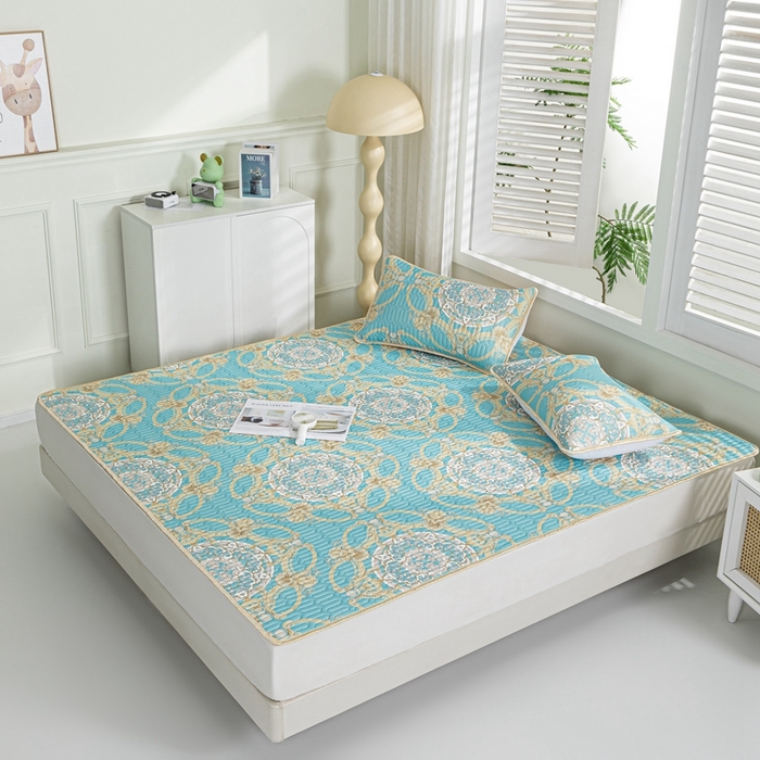 91家纺网 家纺一手货源 找家纺 美丽折2025新品6mm厚天然乳胶凉席三件套 大版印花卡通乳胶凉席平铺款 帕蓬夜色