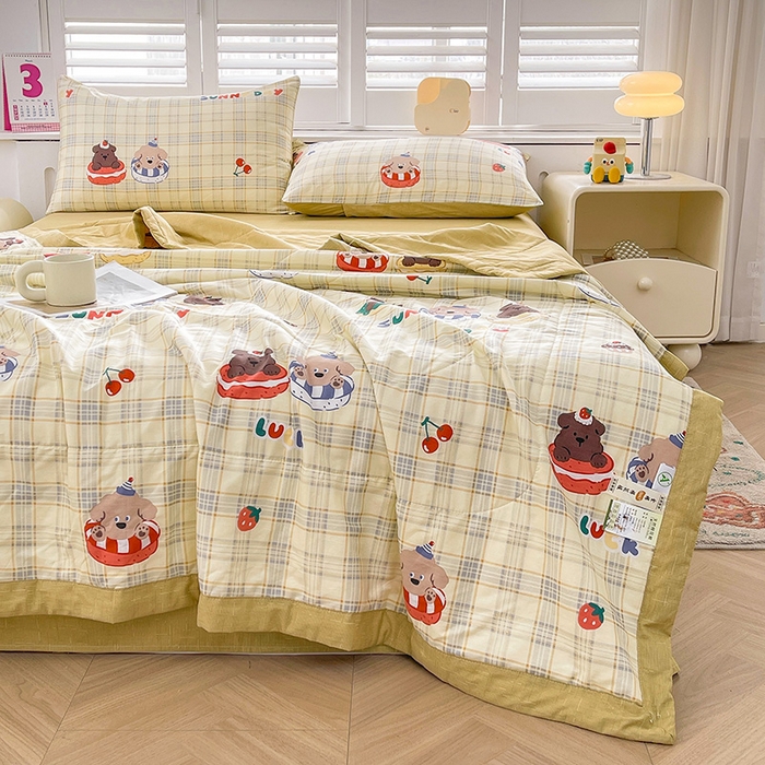 91家纺网 家纺一手货源 找家纺 思雅庭 2025新款里外全棉夏被新疆棉花夏凉被空调被 蛋糕狗