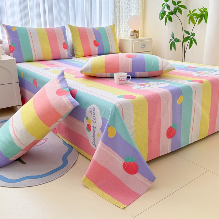 91家纺网 家纺一手货源 找家纺 仟网汇 2025新款老粗布床单粗布凉席老粗布单床单枕套单品 七彩草莓