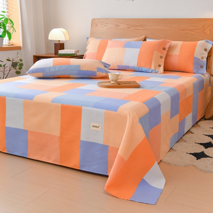 91家纺网 家纺一手货源 找家纺 仟网汇 2025新款活性印染无印纽扣原棉老粗布三件套 彩虹桔