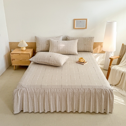 91家纺网 家纺一手货源 找家纺 布柔 2025新款100%全棉纯棉老粗布绣花印花凉席单品床裙 米多绿