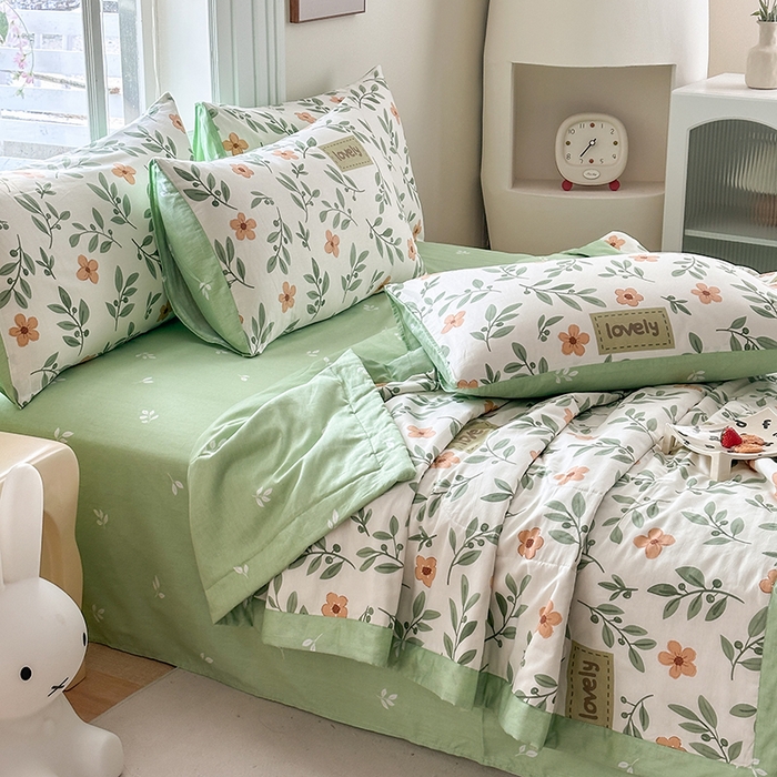 91家纺网 家纺一手货源 找家纺 瑜珠家纺 2025新款里外全棉棉花夏被 青柠薄荷